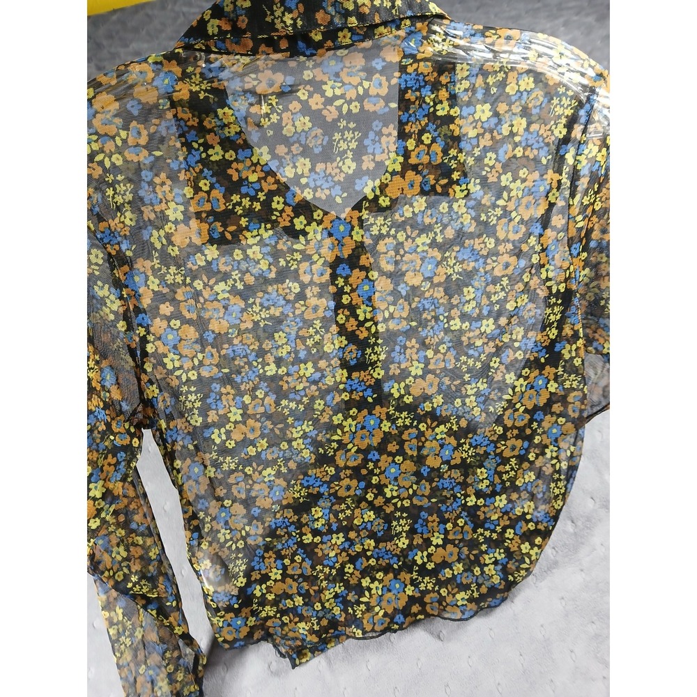 Wednesday's Girl Mesh Floral Sheer ButtonDown Crop.Dark Romance. Softened Goth - Picture 4 of 9